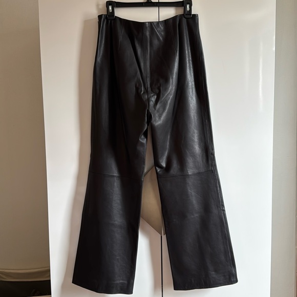Rebecca Talyor Black Lamb Leather Highwaisted Wide Women's Ankle Pants, Sz 8 - Picture 4 of 16